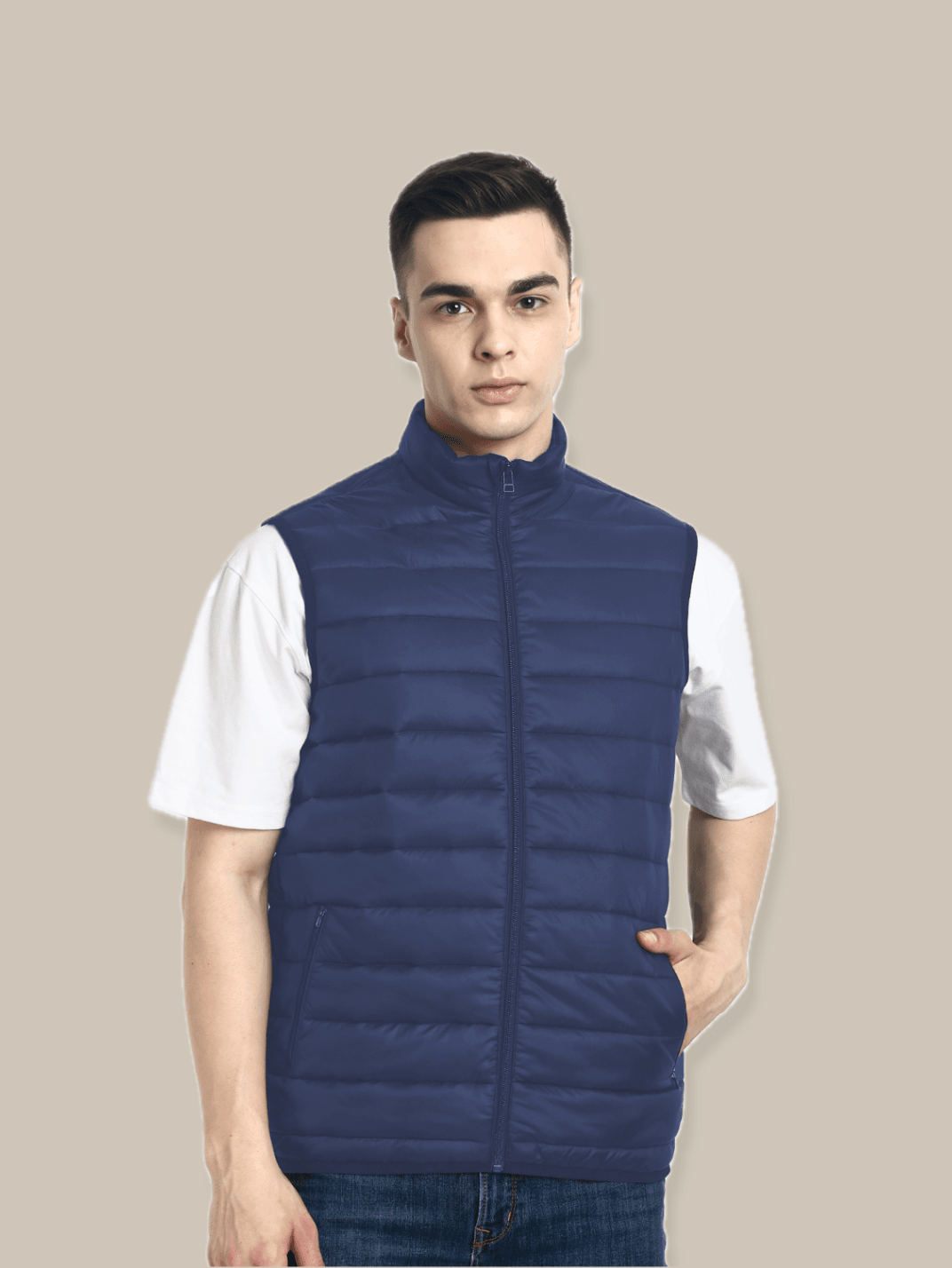 Hummel Venne Men Blue Sleeveless Bomber Jacket - Hummel India
