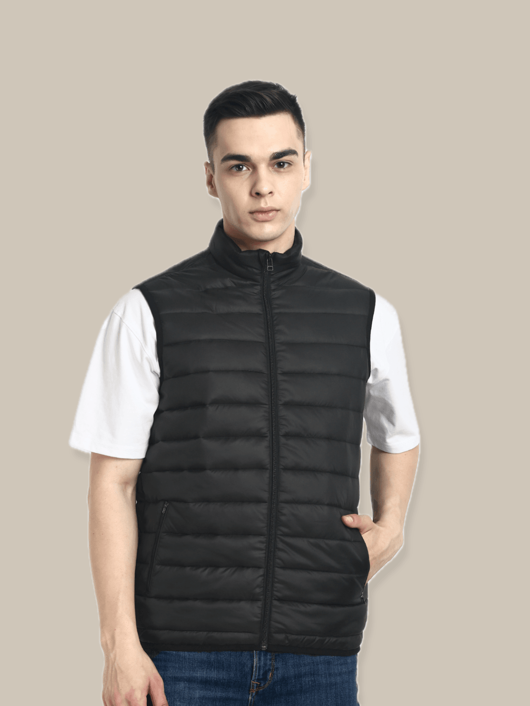 Hummel Venne Men Black Sleeveless Bomber Jacket - Hummel India