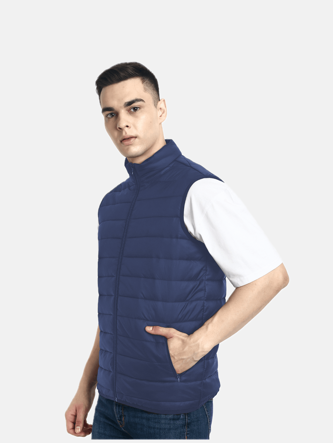 Hummel Venne Men Blue Sleeveless Bomber Jacket - Hummel India