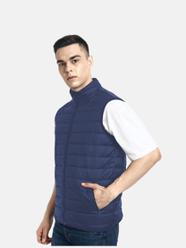 Hummel Venne Men Blue Sleeveless Bomber Jacket - Hummel India